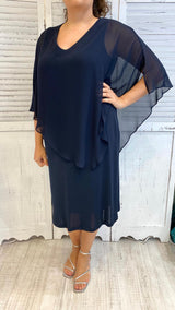 Abito Blu con Poncho in Voile