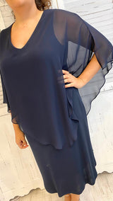 Abito Blu con Poncho in Voile