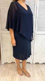 Abito Blu con Poncho in Voile