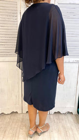 Abito Blu con Poncho in Voile