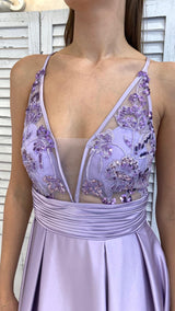 Abito Lilla con Corpetto Ricamato by Solo Gioie