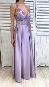 Abito Lilla con Corpetto Ricamato by Solo Gioie