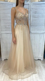 Abito Vaniglia con Corpetto Cristalli