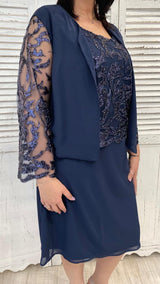 Abito Curvy Corto con Corpetto Ricamato e Giacchina by Solo Gioie