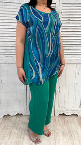 Tuta Curvy Verde con Casacca Fantasia by Solo Gioie