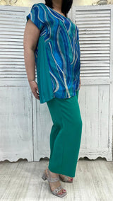 Tuta Curvy Verde con Casacca Fantasia by Solo Gioie