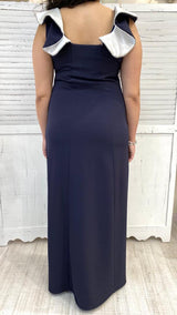 Abito Lungo con Rouche in Contrasto