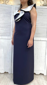 Abito Lungo con Rouche in Contrasto