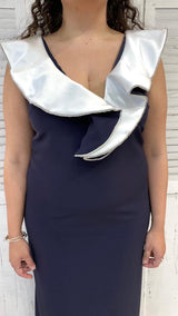 Abito Lungo con Rouche in Contrasto