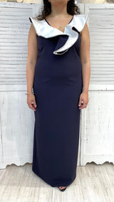 Abito Lungo con Rouche in Contrasto