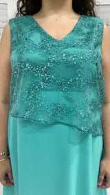 Abito Curvy Corto a Balze con Pannello Paillettato Centrale by Solo Gioie