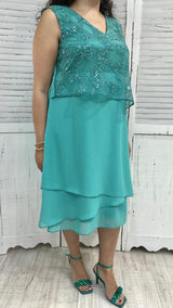 Abito Curvy Corto a Balze con Pannello Paillettato Centrale by Solo Gioie