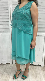 Abito Curvy Corto a Balze con Pannello Paillettato Centrale by Solo Gioie