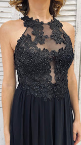 Abito Nero Corpetto Pizzo Vogatore by Via Montenapoleone