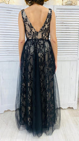 Abito Nero Pizzo Cintura Diamanti by Via Montenapoleone