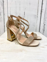 Sandalo Oro con Tacco a Trapezio