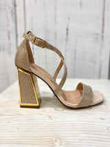 Sandalo Oro con Tacco a Trapezio