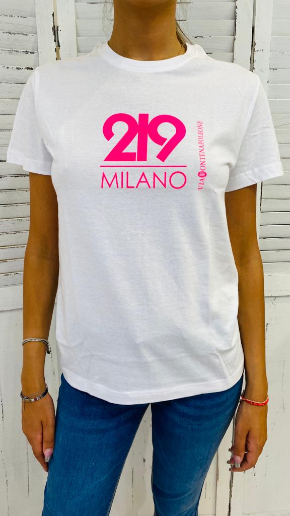 T-Shirt Bianca Logo Fucsia by Via Montenapoleone