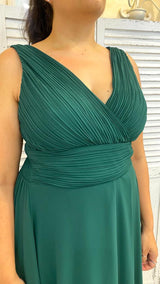 Abito Curvy Voile Verde Corpetto Plissettato by Via Montenapoleone