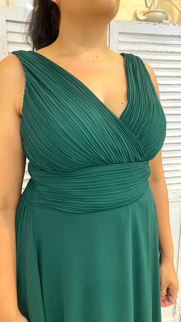 Abito Curvy Voile Verde Corpetto Plissettato by ViaMontenapoleone