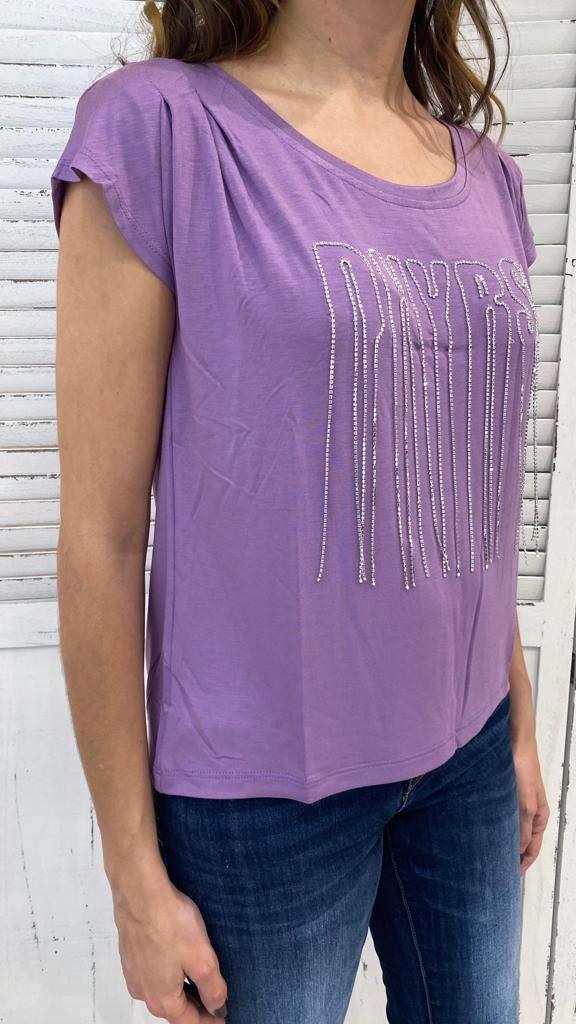 T-Shirt Lilla con Strass by Denny Rose