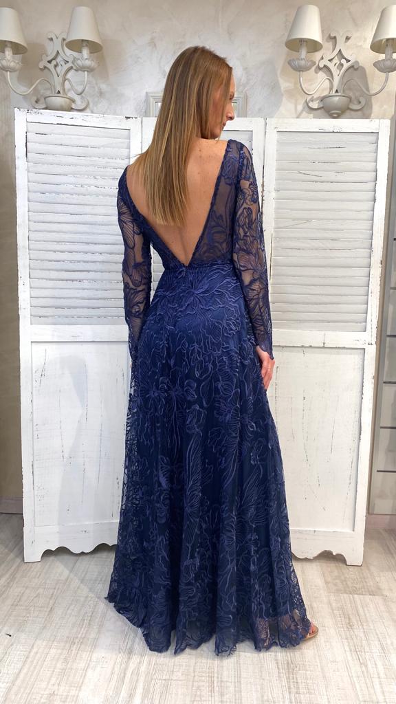 Abito Blu in Pizzo Maniche Lunghe by Via Montenapoleone