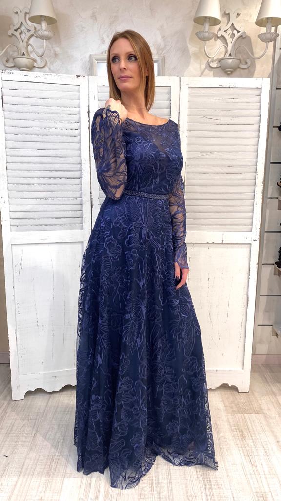 Abito Blu in Pizzo Maniche Lunghe by Via Montenapoleone