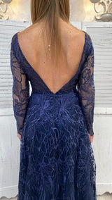 Abito Blu in Pizzo Maniche Lunghe by Via Montenapoleone
