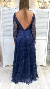 Abito Blu in Pizzo Maniche Lunghe by Via Montenapoleone