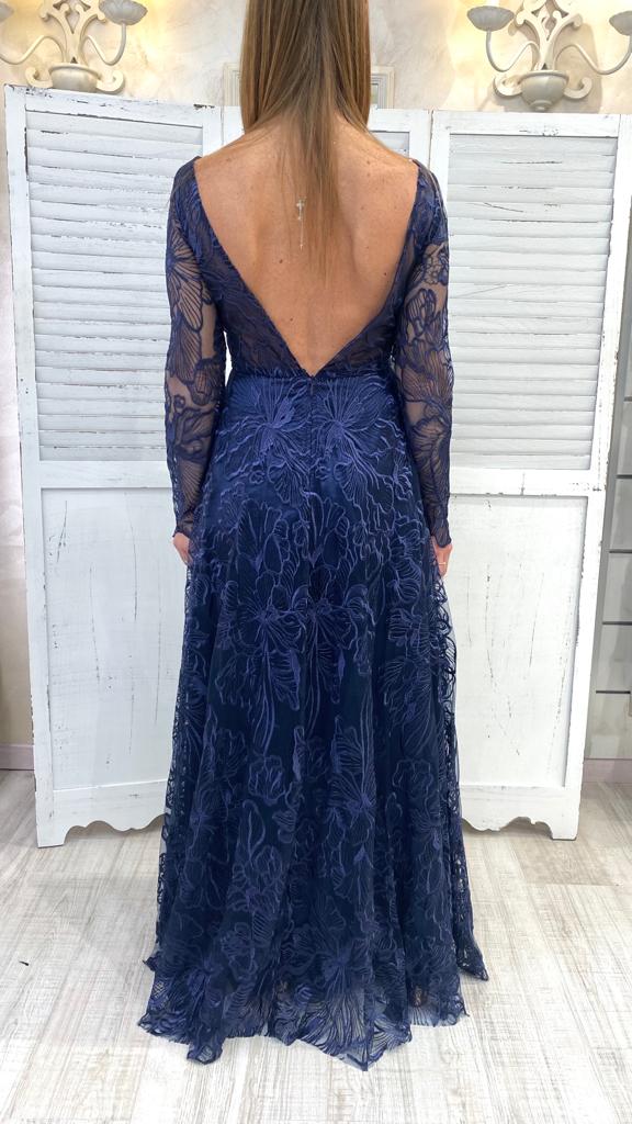 Abito Blu in Pizzo Maniche Lunghe by Via Montenapoleone
