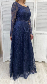 Abito Blu in Pizzo Maniche Lunghe by Via Montenapoleone