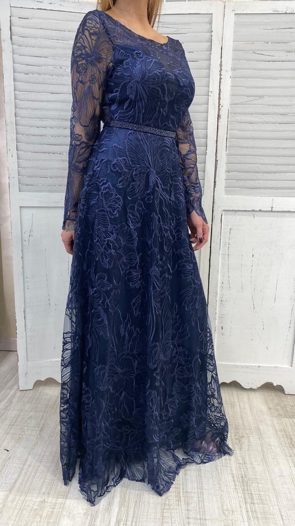 Abito Blu in Pizzo Maniche Lunghe by Via Montenapoleone