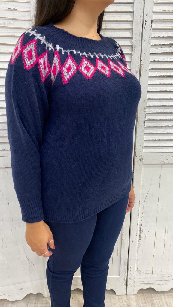 Maglione Blu con Rombi Fuxia by Corte dei Gonzaga