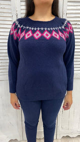 Maglione Blu con Rombi Fuxia by Corte dei Gonzaga