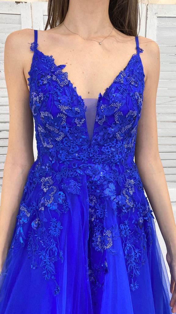 Abito Blu con Corsetto Ricamato by ViaMonteNapoleone