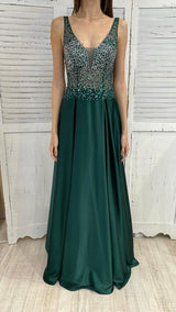 Abito in Raso con Corpetto in Strass by Via Montenapoleone