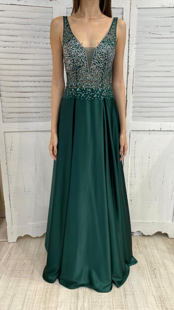 Abito in Raso con Corpetto in Strass by Via Montenapoleone