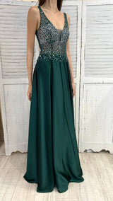 Abito in Raso con Corpetto in Strass by Via Montenapoleone