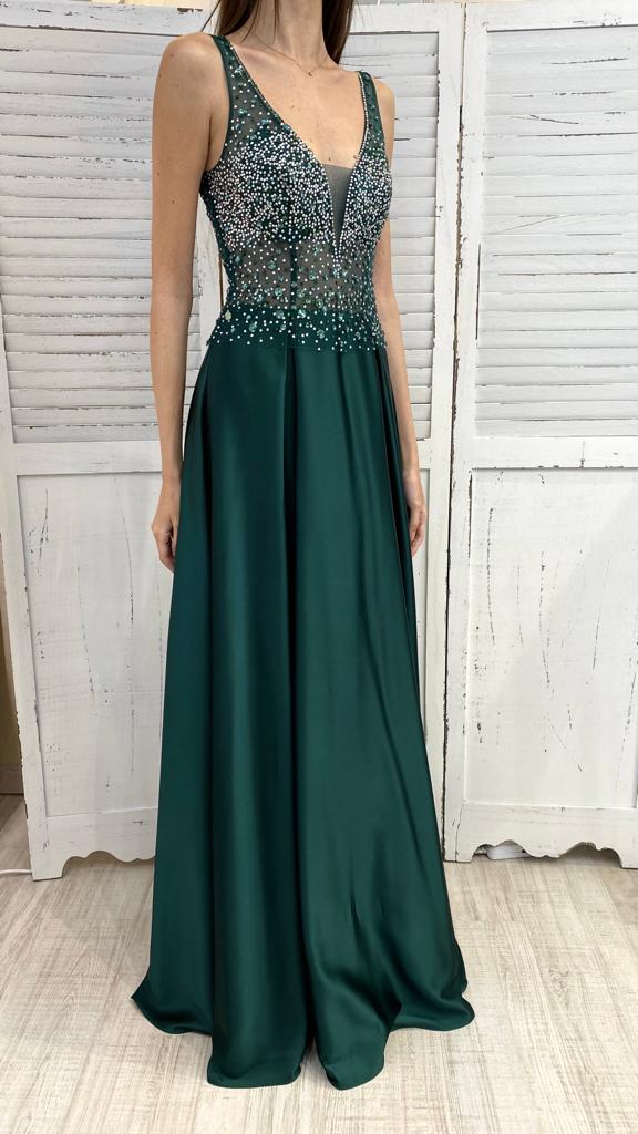 Abito in Raso con Corpetto in Strass by Via Montenapoleone