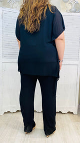 Completo Curvy Casacca con Paillettes Oro e Nere e Pantalone Solo Gioie